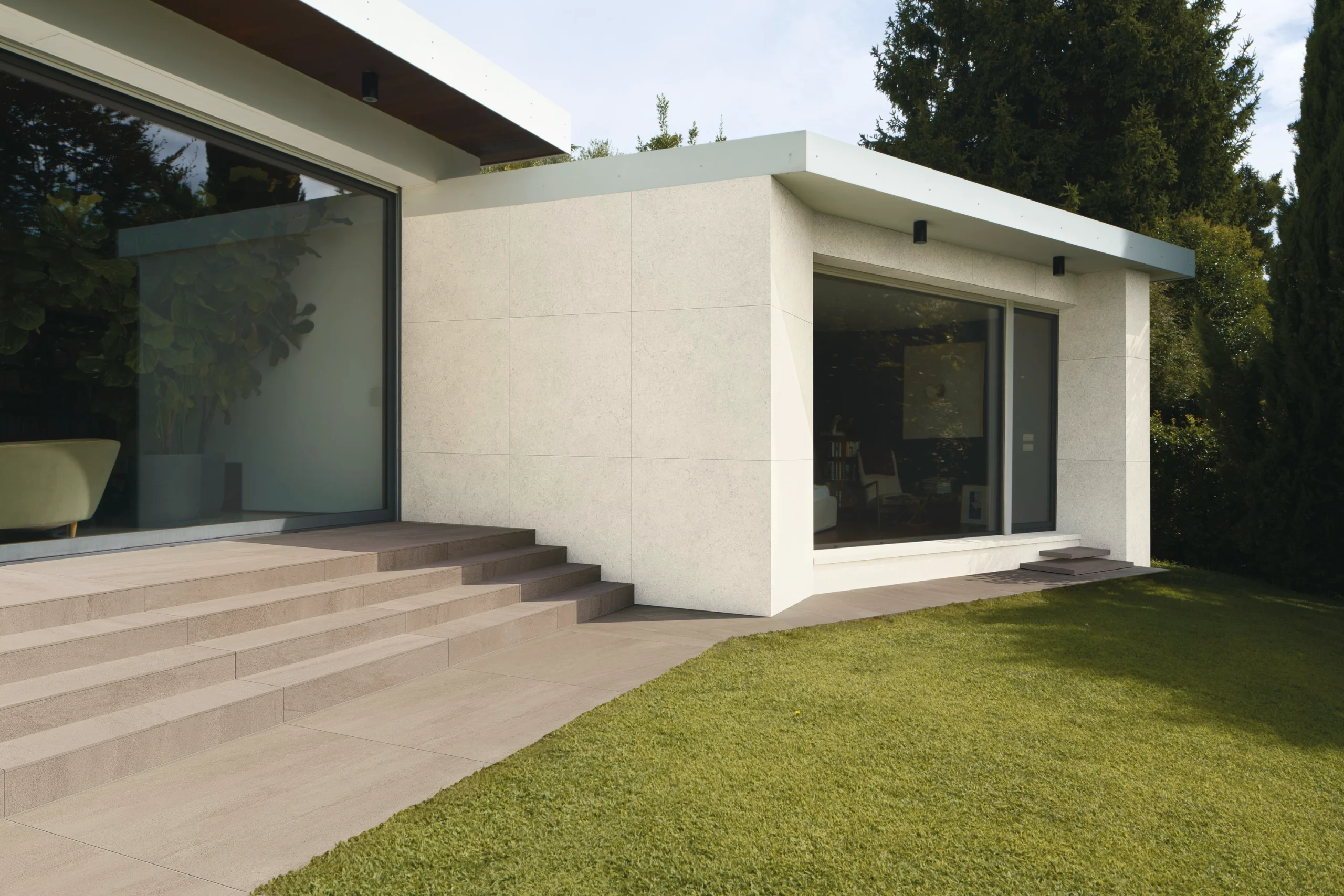 Lexicon Tiles/Slabs | Havana Burlington exterior flooring and White Aura exterior walls